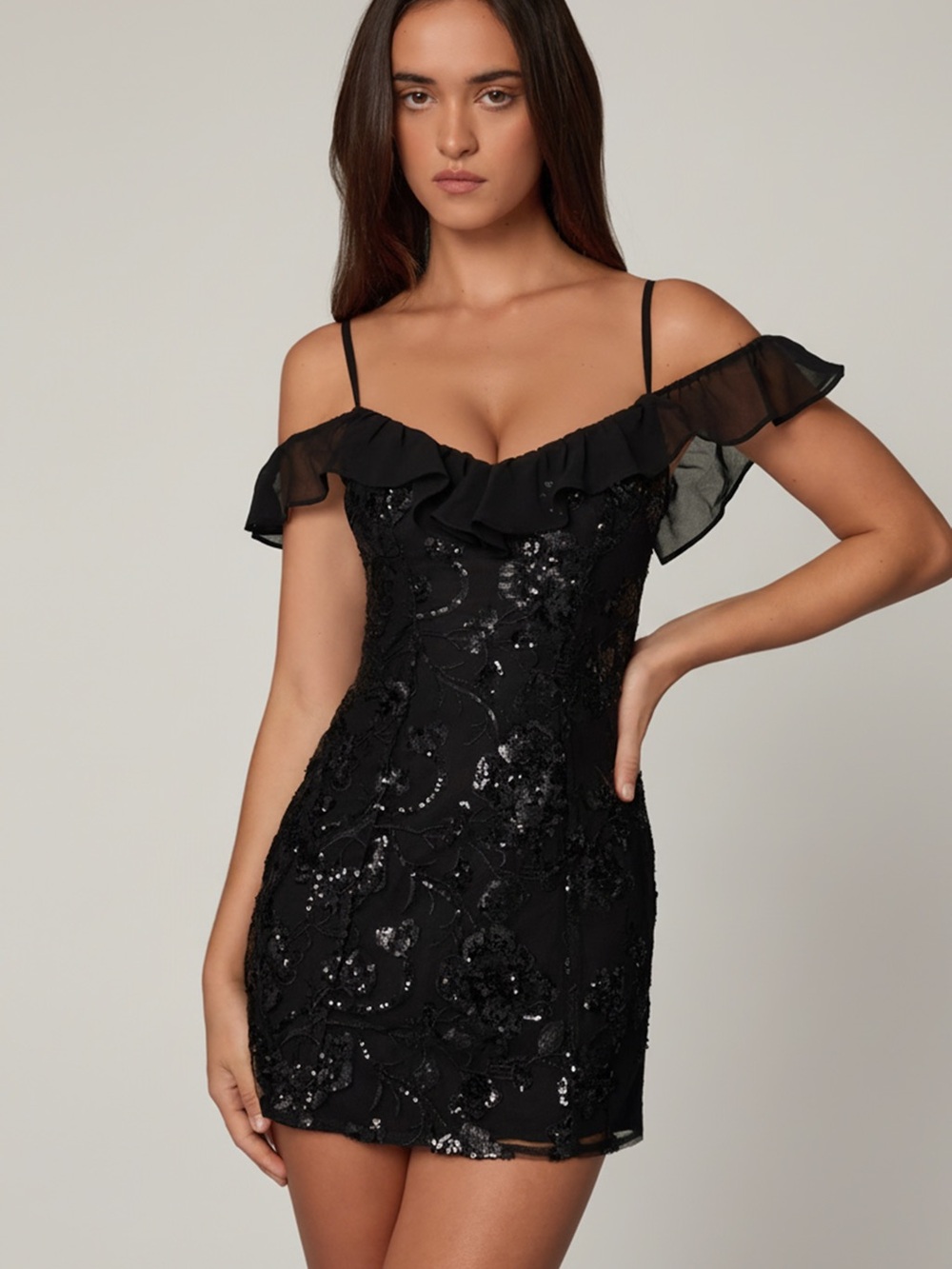 Oh Polly Jacira Embellished Lace-Up A-Line Mini Dress in Black - Picture 4 of 8